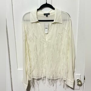 J Crew Bungalow feather-embellished top in chiffon XXL NWT